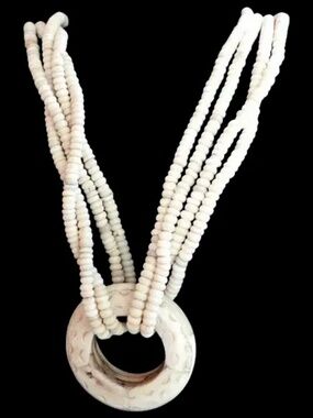 Bone & Bead 4 Strand White Runway Statement Tribal Ethnic Necklace